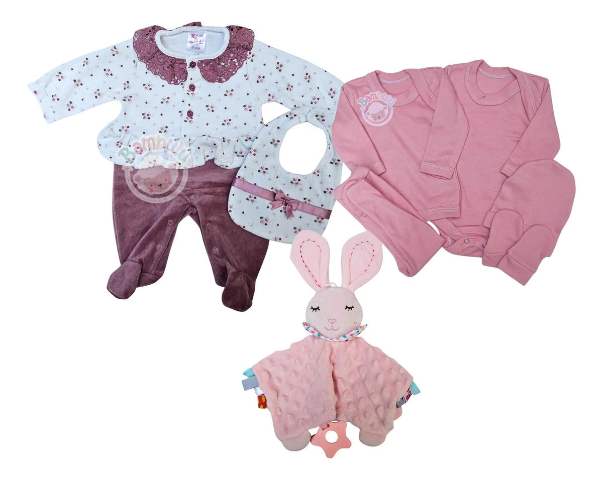 Set de Enterito de Plush, Ajuar y Tuto para Bebé · 0 a 3 Meses