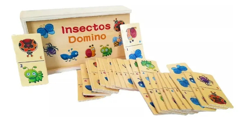 Dominó de Madera Infantil de Insectos · 28 Fichas