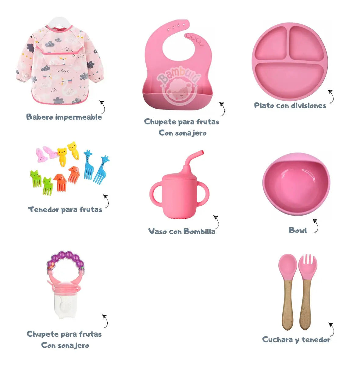 Kit de Alimentación con Babero Estampado y Accesorios