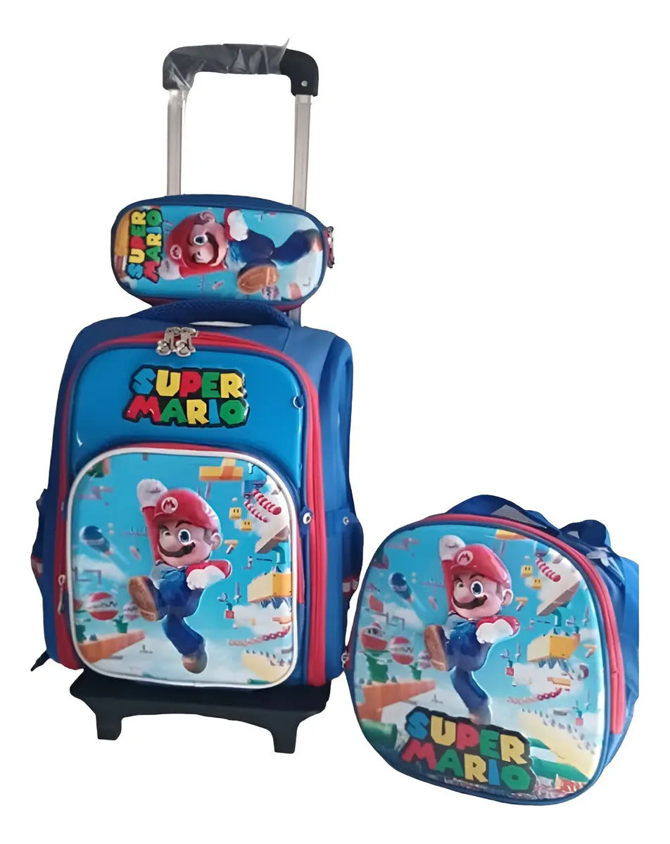 Mochila Escolar con Ruedas, Lonchera y Estuche · 3 Piezas