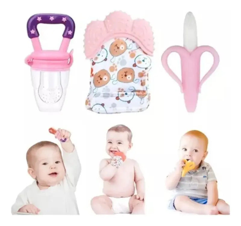 Set de Guante Mordedor, Chupete para Frutas y Cepillo Banana
