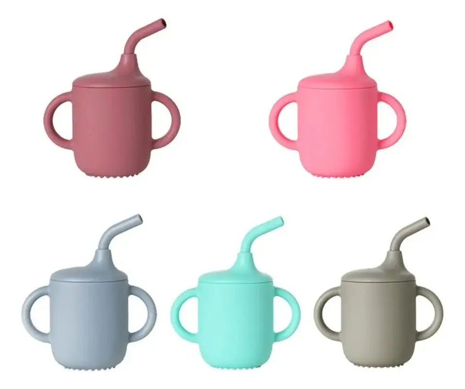 Vaso de Silicona con Rosca, Asas y Bombilla · 150 ml