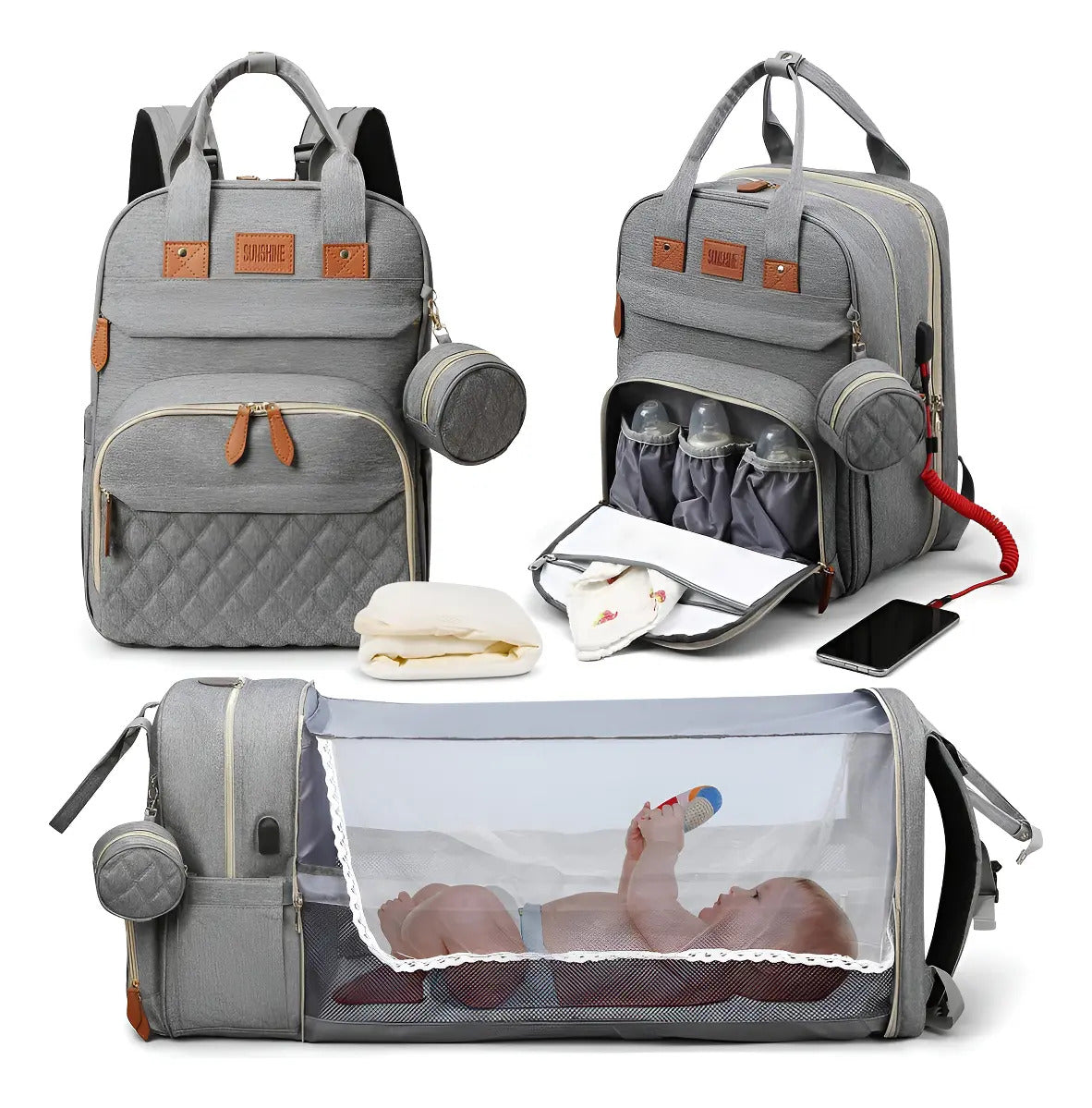 Mochila Pañalera con Mudador Desplegable y Puerto USB