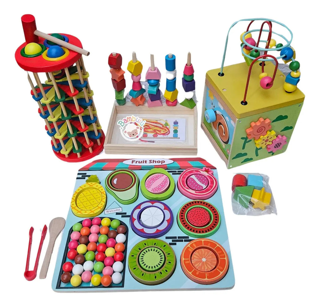 Kit de Juegos de Madera con Encajes, Laberinto y Bloques