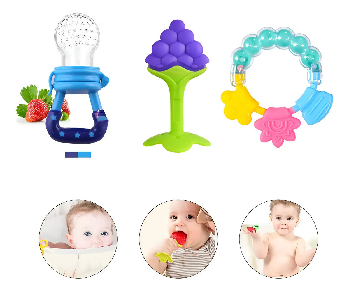 Set de 3 Accesorios · Chupete de Frutas y Mordedores
