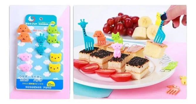Pack de 10 Mini Tenedores de Animales para Colaciones