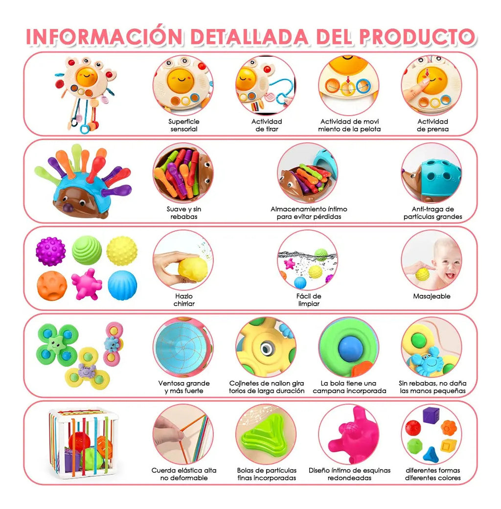 Set de Estimulación para Bebé · 5 Tipos de Juguetes