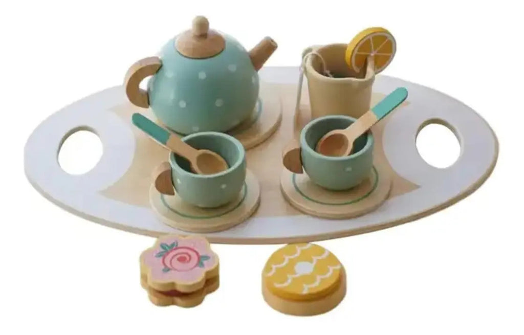 Set de Té de Madera de Juguete con Bandeja