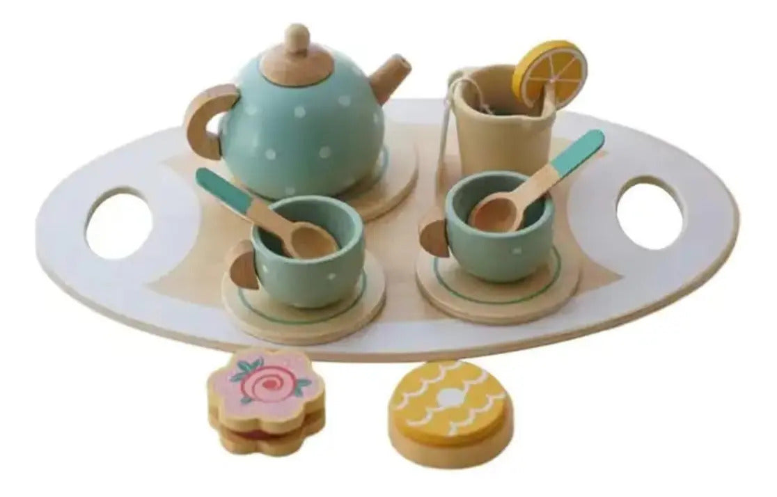 Set de Té de Madera de Juguete con Bandeja