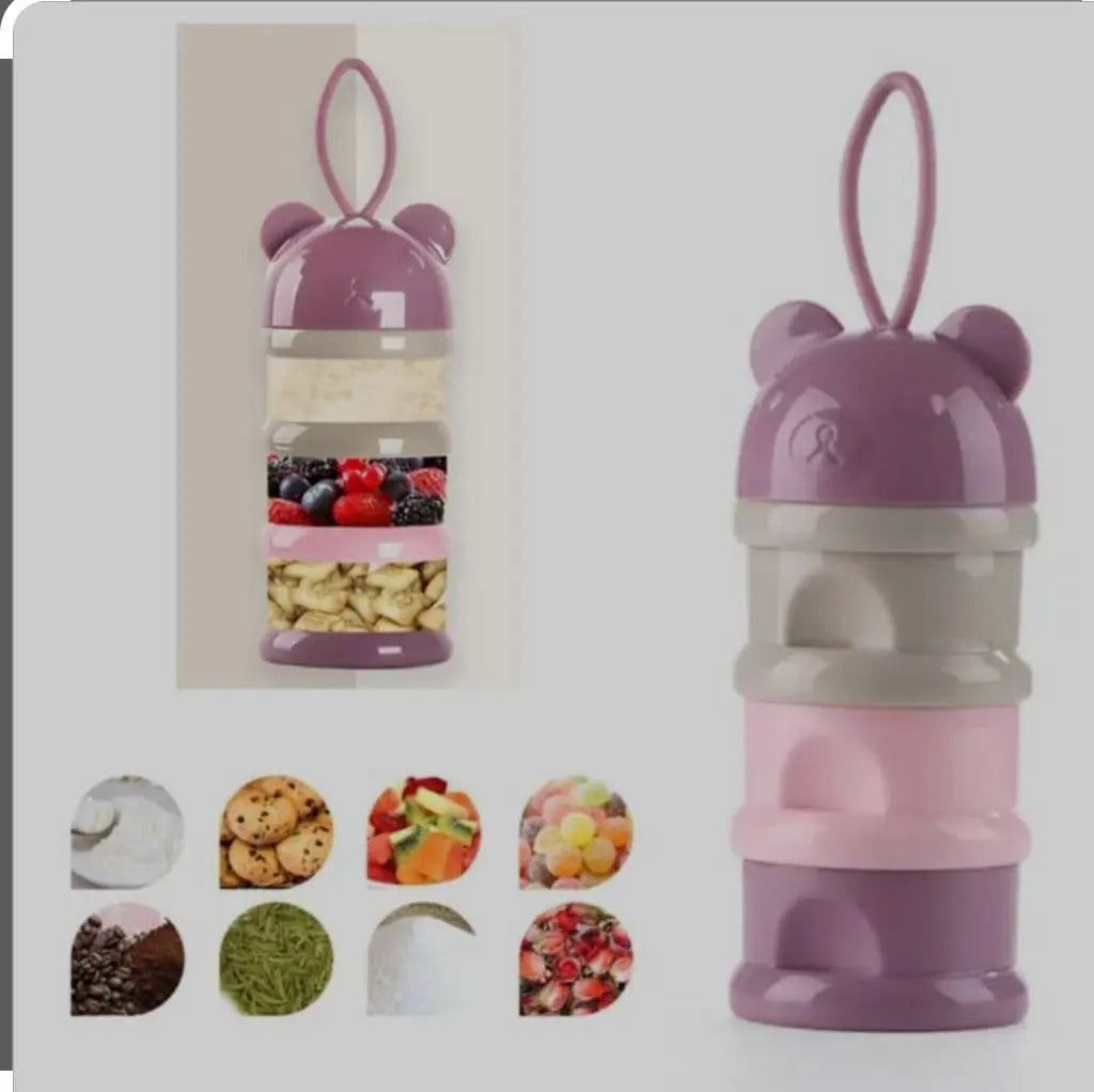 Dispensador Portátil de Leche y Snacks · 3 Niveles
