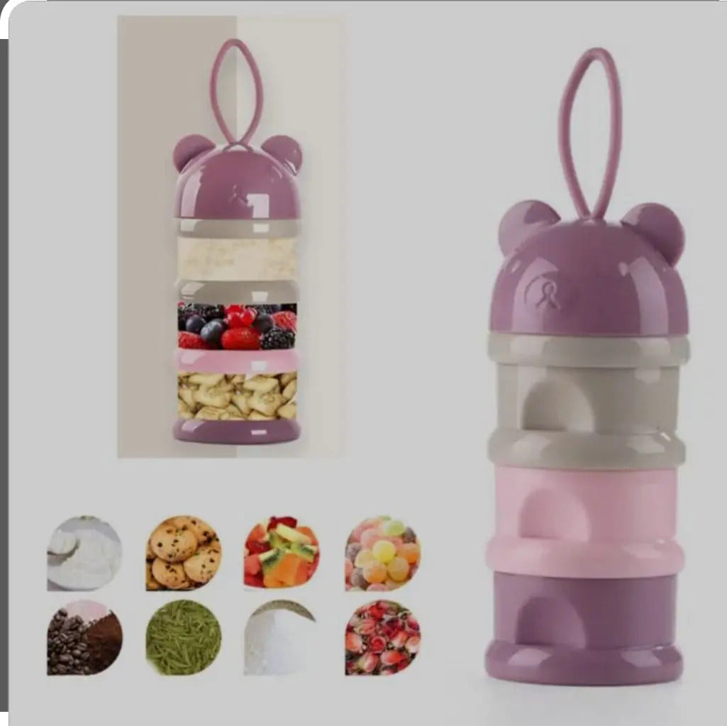 Dispensador Portátil de Leche y Snacks · 3 Niveles