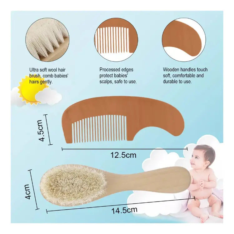 Set de Peine y Cepillo de Madera para Bebé