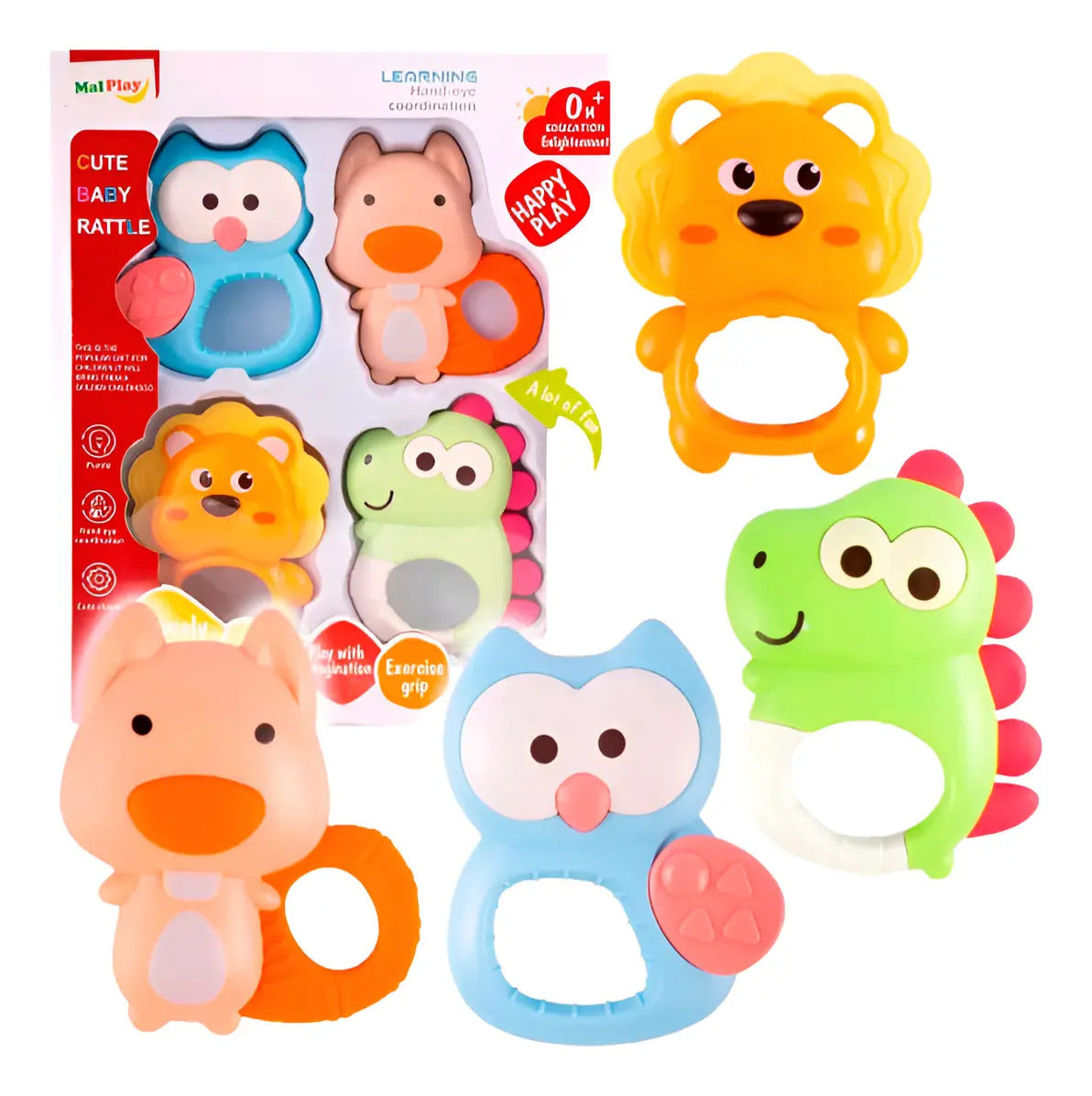 Set de 4 Sonajeros y Mordedores de Animalitos