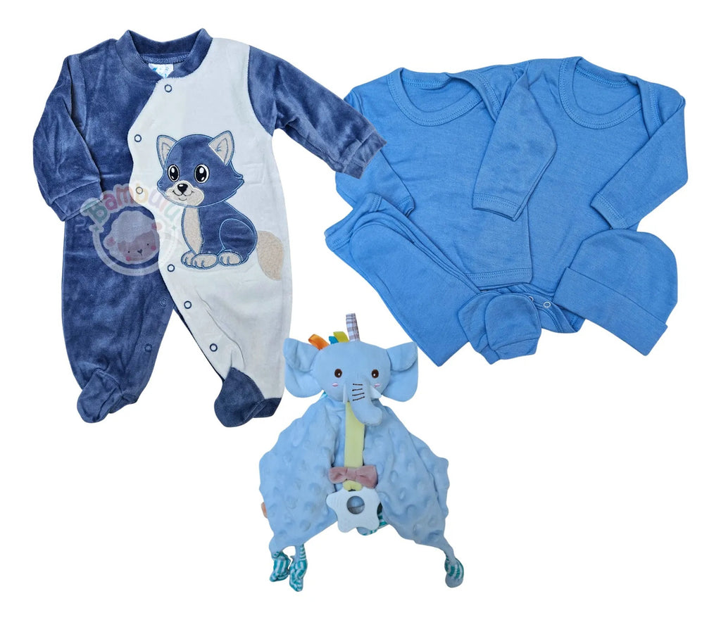 Set de Enterito de Plush, Ajuar y Tuto para Bebé · 0 a 3 Meses