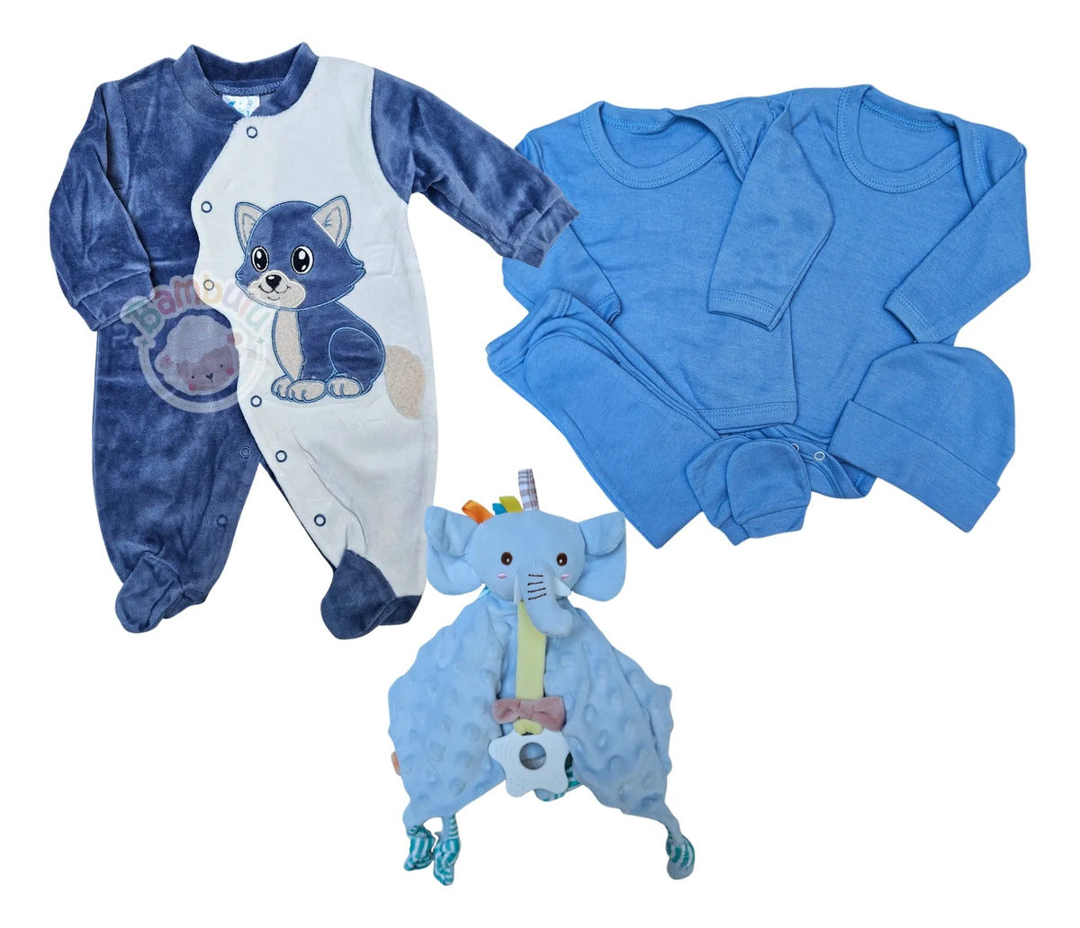 Set de Enterito de Plush, Ajuar y Tuto para Bebé · 0 a 3 Meses