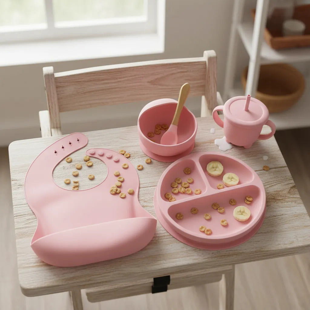 Kit de Alimentación con Plato Dividido, Babero y Vaso