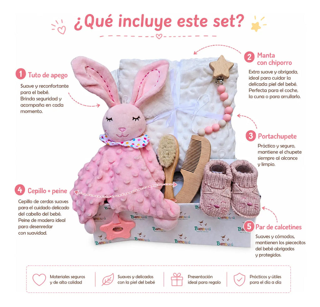 Kit de Bienvenida para Bebé con Manta y Accesorios · Rosa