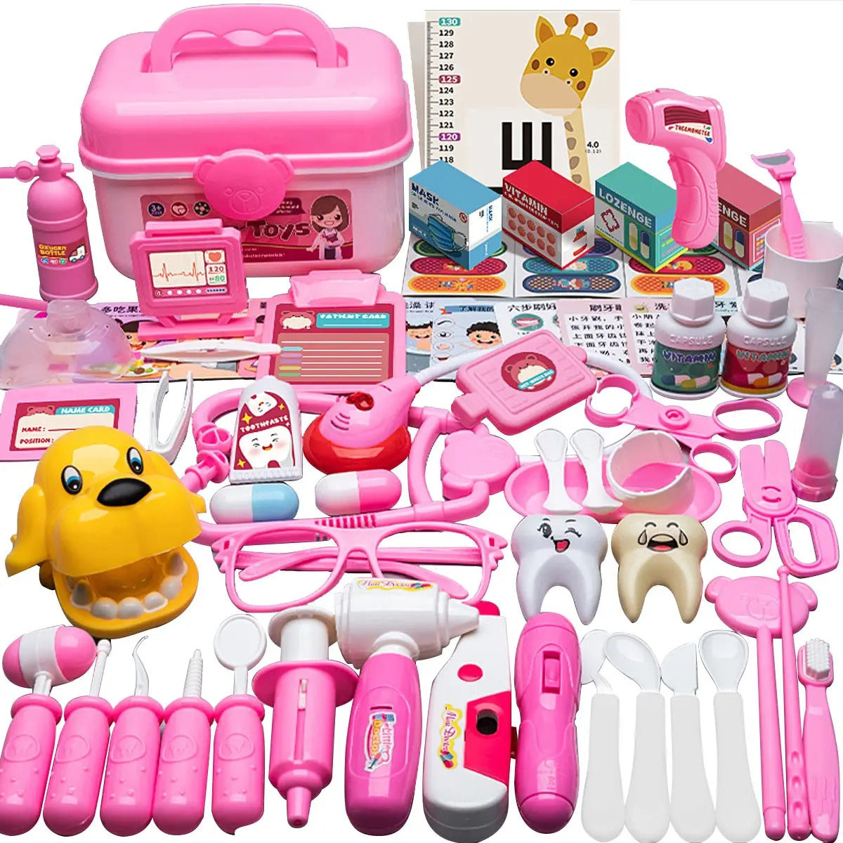 Set de Doctor y Dentista de Juguete · 63 Piezas Rosa