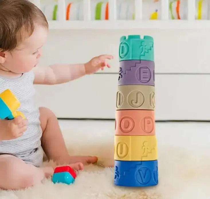 Torre Apilable de Goma para Bebé · 6 Piezas