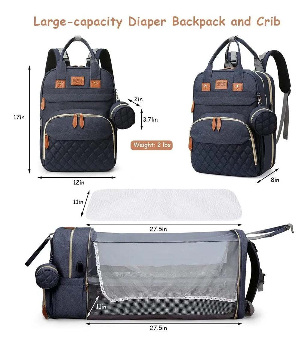Mochila Pañalera con Mudador Desplegable y Puerto USB