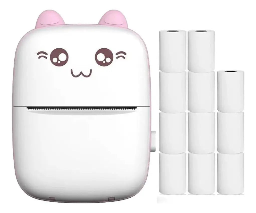 Mini Impresora Térmica Gatita con Bluetooth y 11 Rollos