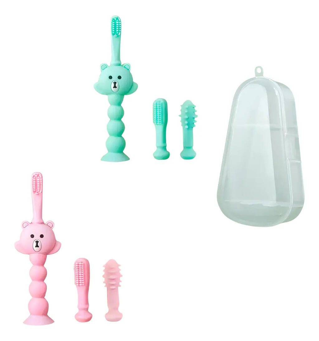 Cepillo de Silicona con 3 Cabezales y Estuche para Bebé