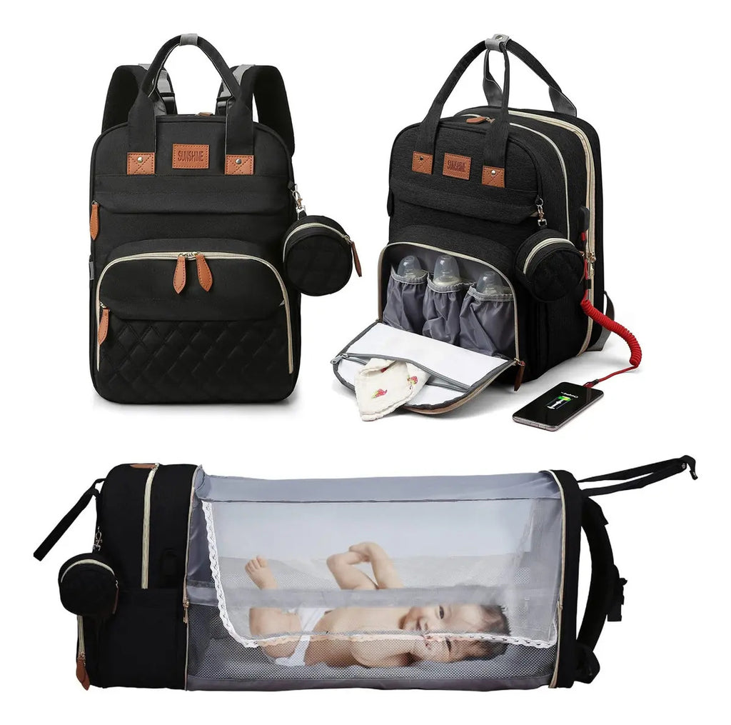 Mochila Pañalera con Mudador Desplegable y Puerto USB