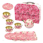 Set de té de juguete con flores y caja