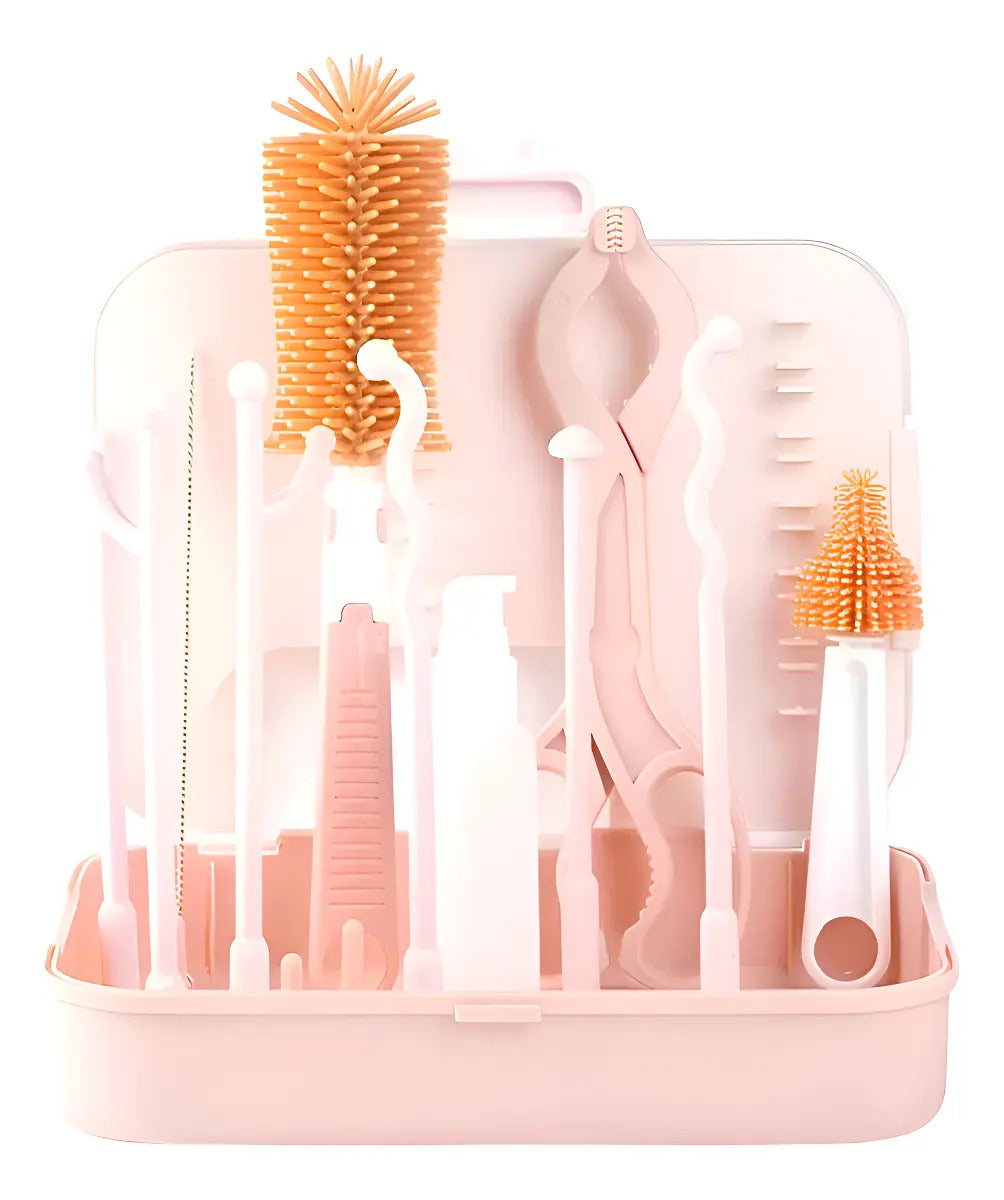 Kit de Cepillos y Escurridor para Mamaderas · Estuche Cilíndrico