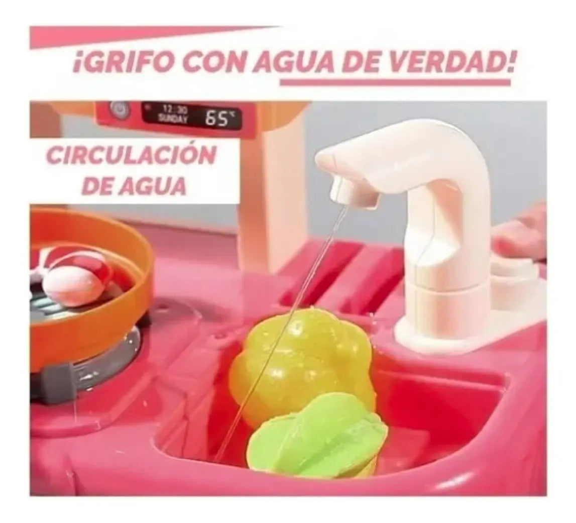 Cocina de Juguete Rosada con Agua y Sonido · 42 Piezas