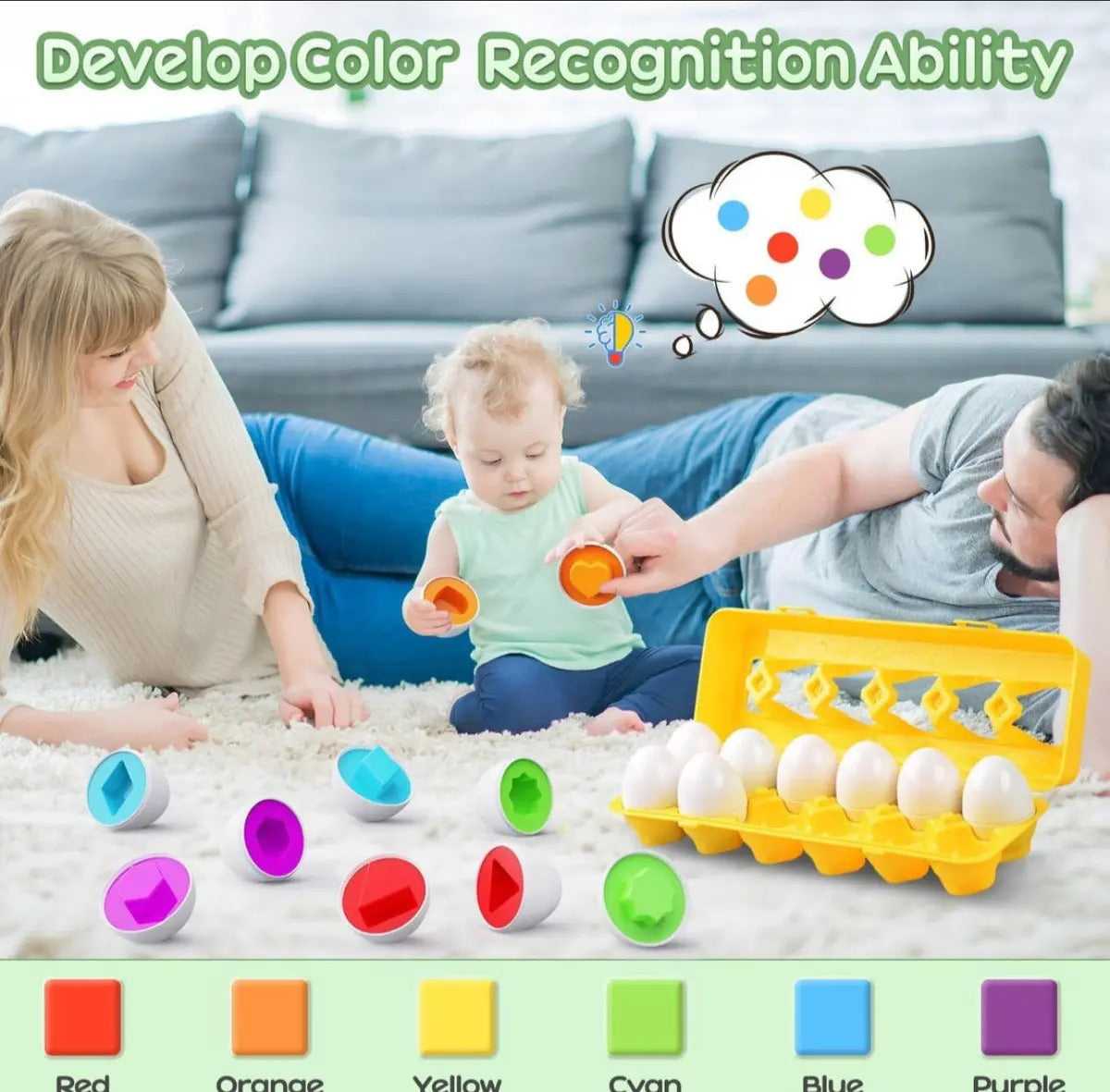 Juego de 12 Huevos de Encaje con Formas y Colores