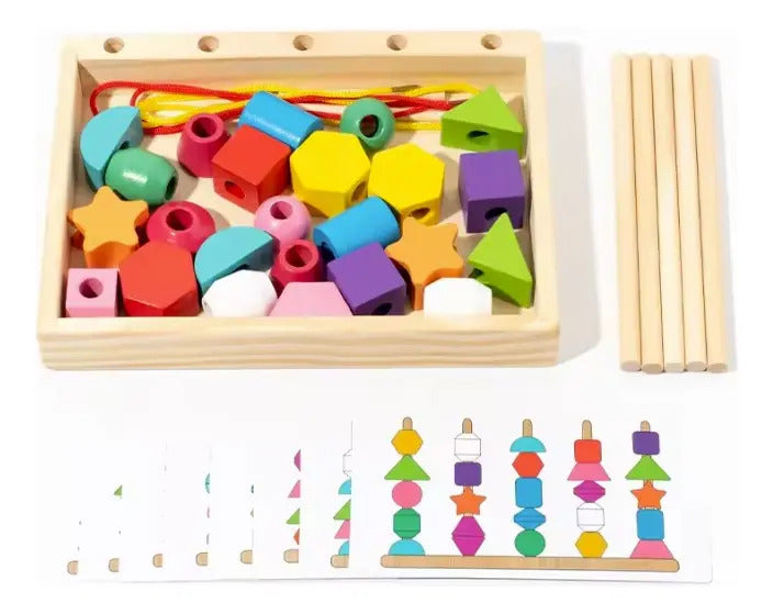 Juego de Enhebrado y Secuencias de Madera con 16 Tarjetas