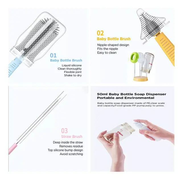 Kit Portátil 6 en 1 de Cepillos para Mamaderas