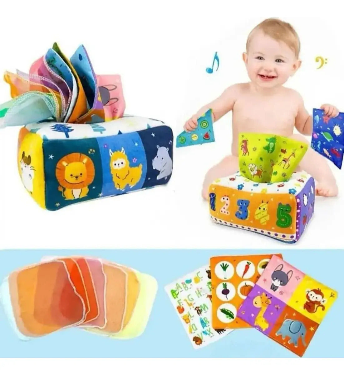 Caja De Pañuelos Tela Estimulacion Sensorial Bebé Gav Import