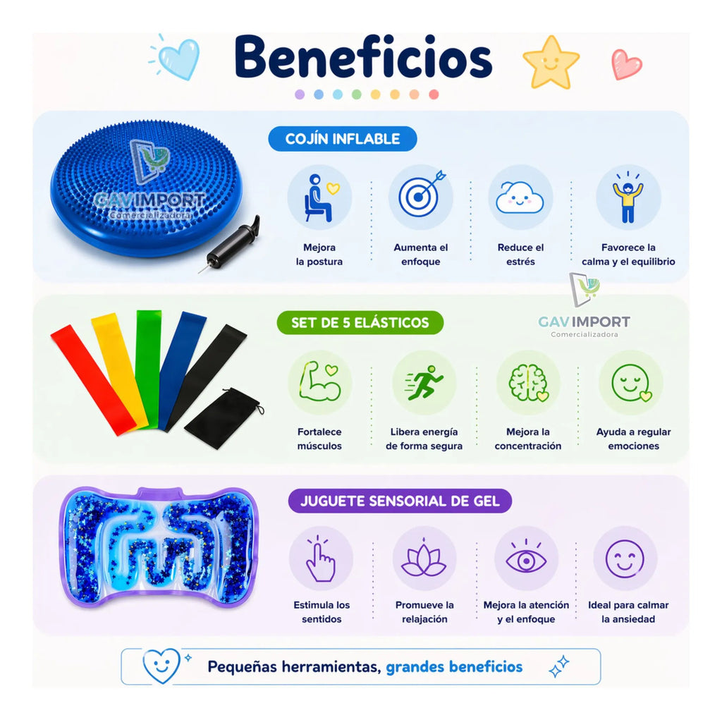 Pack Sensorial Escolar, Regulación Tdah, Autismo, Niños Adu