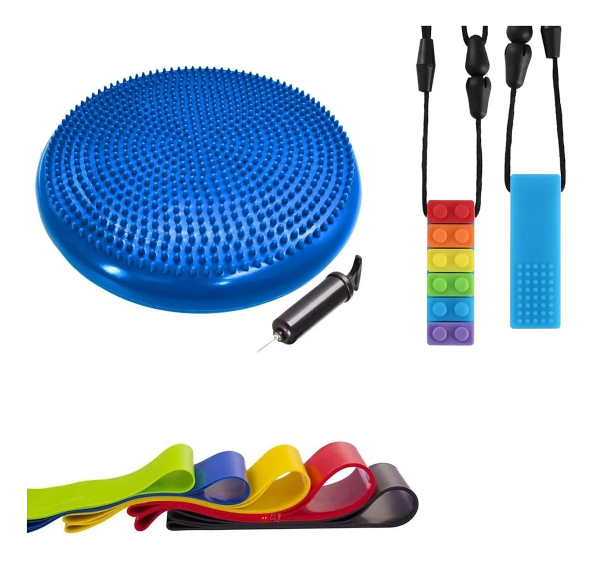 Kit Sensorial Escolar, Cojin + Banda + Mordedor Autismo