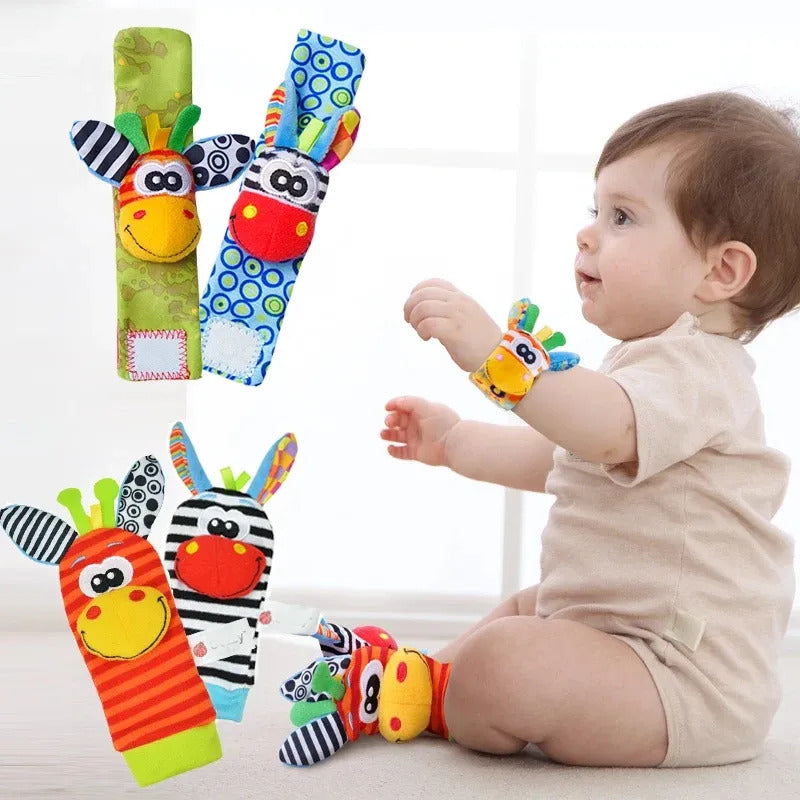Kit Peluche Sensorial + Brazaletes + Calcetines Sonajer Bebe
