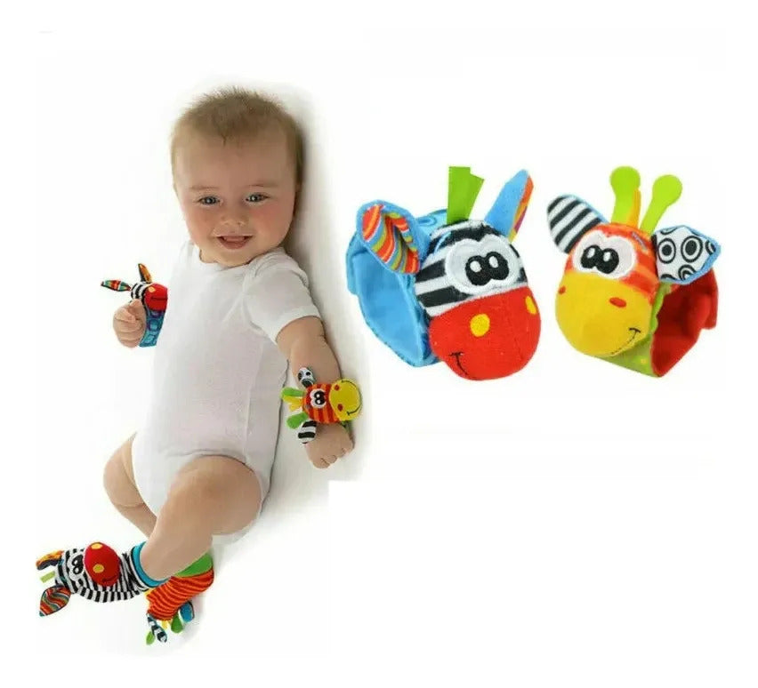 Kit Peluche Sensorial + Brazaletes + Calcetines Sonajer Bebe