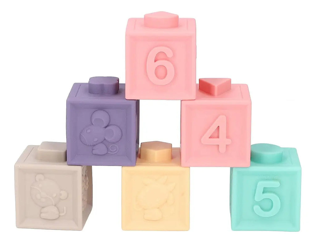 Set 12 Bloques Sensorial Y Cubo Mordedor Silicona Bebé +3m