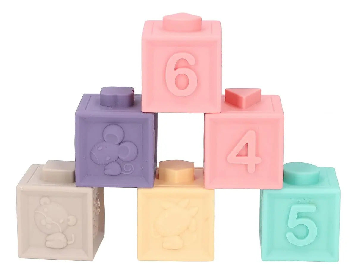 Set 12 Bloques Sensorial Y Cubo Mordedor Silicona Bebé +3m