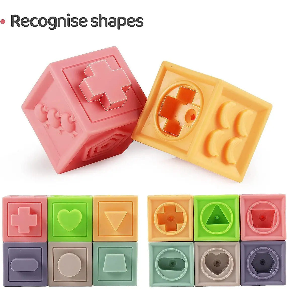 Set 12 Bloques Sensorial Y Cubo Mordedor Silicona Bebé +3m