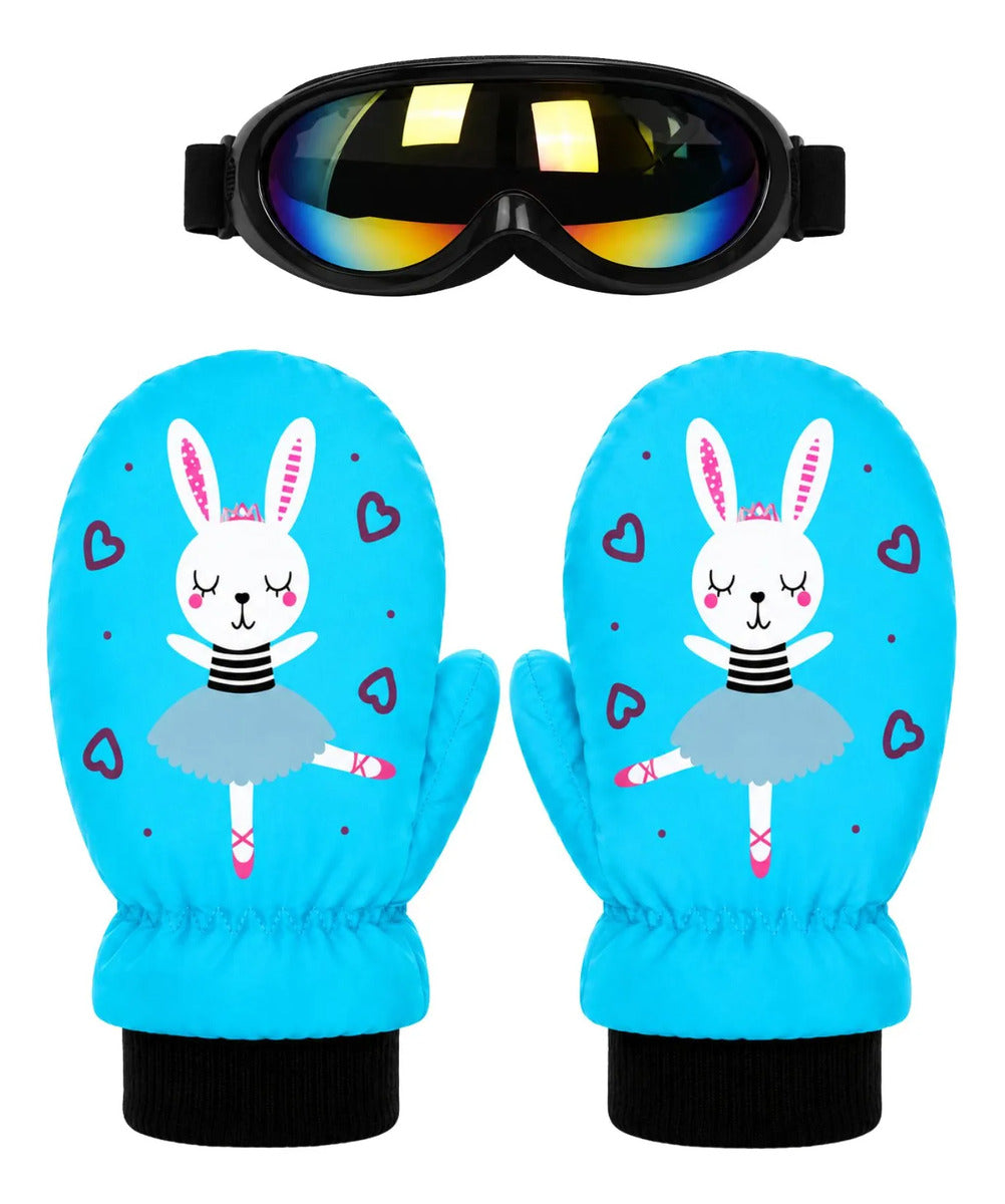 Guantes Mitones + Antiparras Para Nieve Niños De 1 A 5 Años