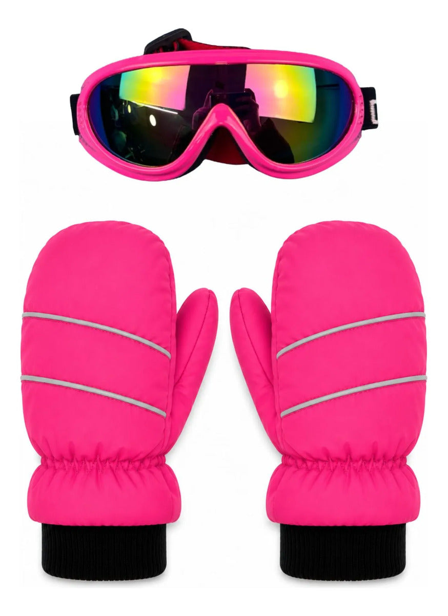 Guantes Mitones + Antiparras Para Nieve Niños De 1 A 5 Años