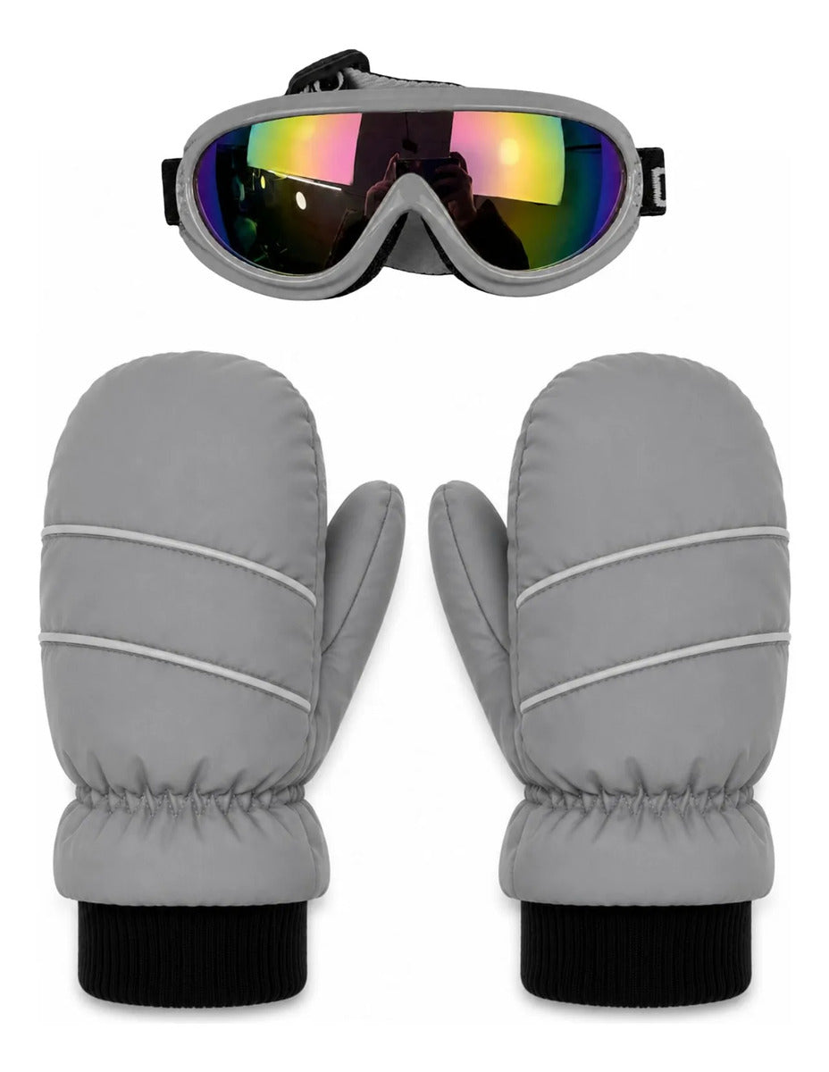 Guantes Mitones + Antiparras Para Nieve Niños De 1 A 5 Años