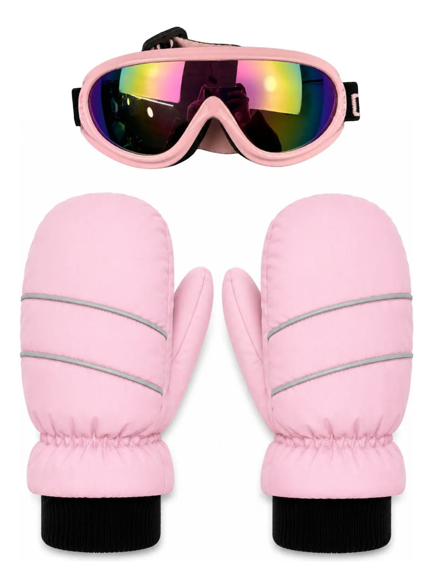 Guantes Mitones + Antiparras Para Nieve Niños De 1 A 5 Años