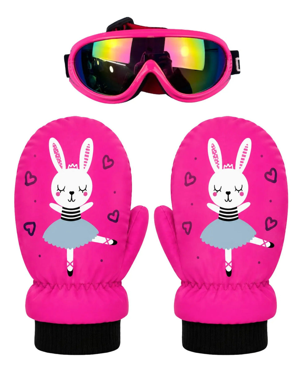 Guantes Mitones + Antiparras Para Nieve Niños De 1 A 5 Años