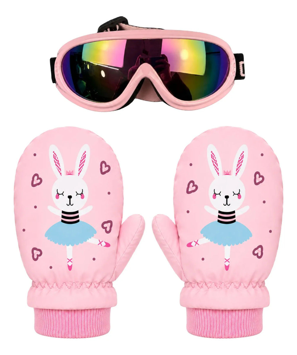 Guantes Mitones + Antiparras Para Nieve Niños De 1 A 5 Años