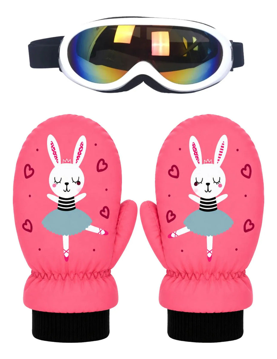 Guantes Mitones + Antiparras Para Nieve Niños De 1 A 5 Años