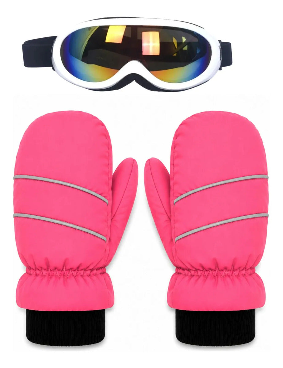 Guantes Mitones + Antiparras Para Nieve Niños De 1 A 5 Años
