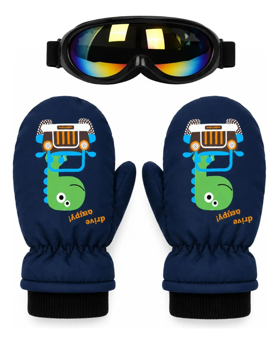 Guantes Mitones + Antiparras Para Nieve Niños De 1 A 5 Años